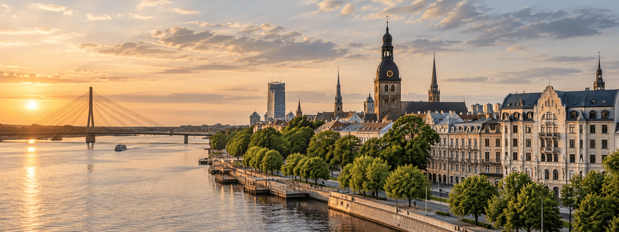 Riga waterfront and European city architecture