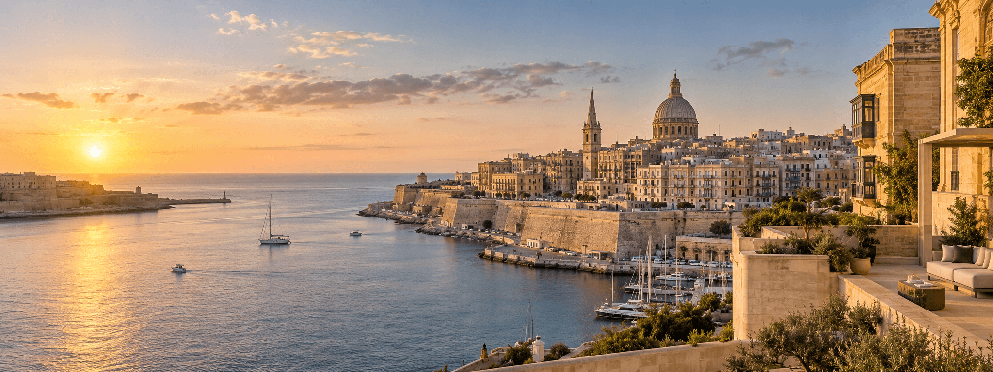 Valletta harbour and limestone waterfront architecture