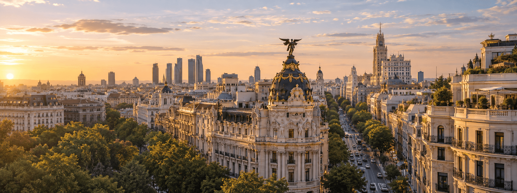 Madrid skyline and historic urban architecture