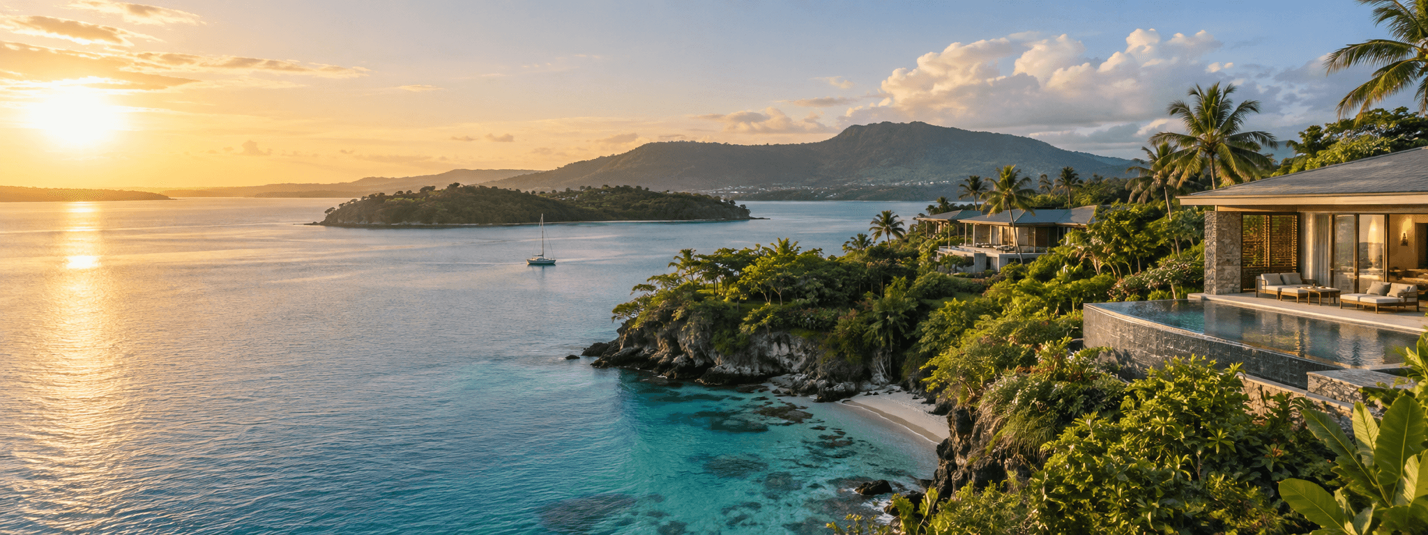 Vanuatu waterfront residences and tropical lagoon