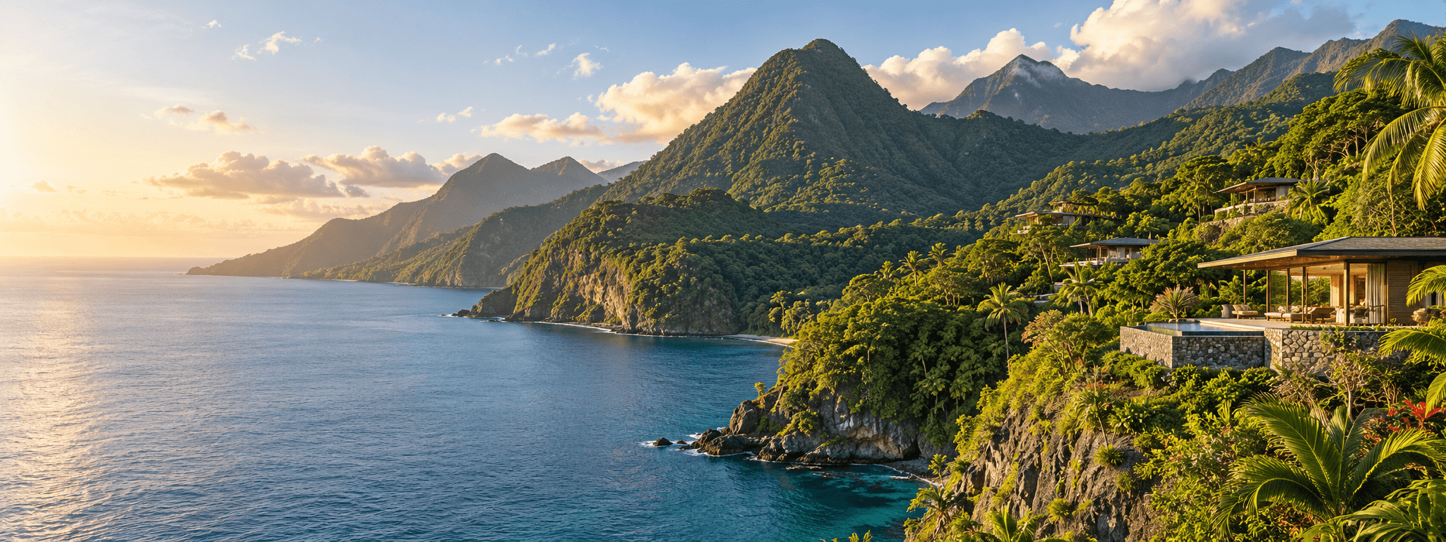 Dominica tropical coastline and eco-residential architecture
