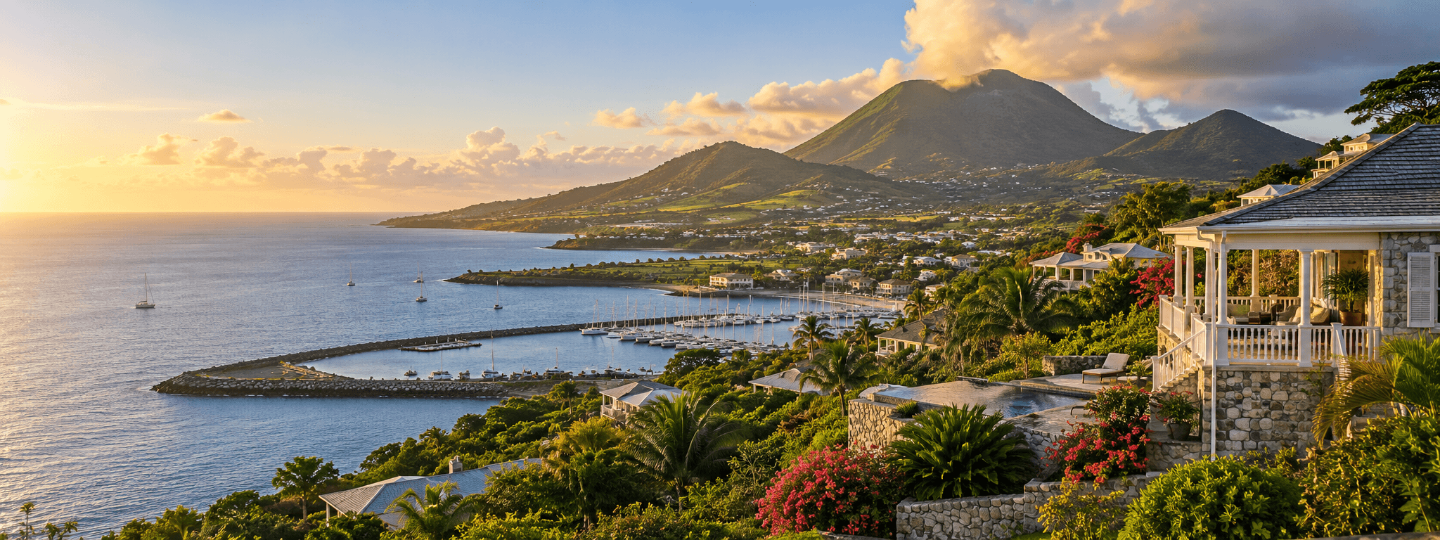 St Kitts and Nevis marina and hillside residences